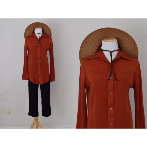 Vintage 80s Burnt Orange Acrylic Shirt size‎ M - Picture 1 of 10